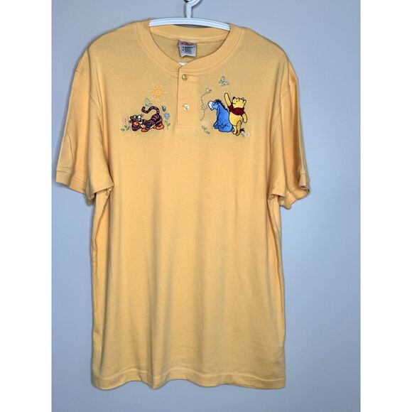 Vintage Disney Winnie the Pooh & Eeyore Embroidered Henley Shirt Women’s Yellow - Picture 2 of 5